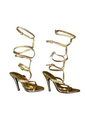 FUN Gold Gladiator Knee High Heels Strappy Sandals Women's 8 Used